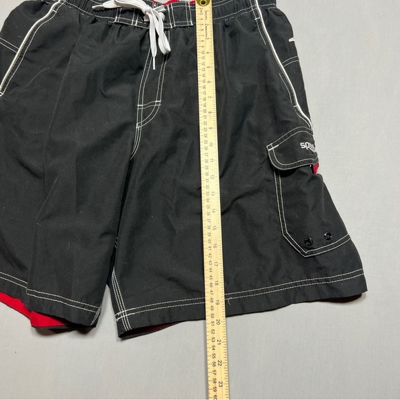 Speedo Shorts Mens Large Black Red Swimming Trunk Bathing Suit Surfing Lined - Picture 8 of 10